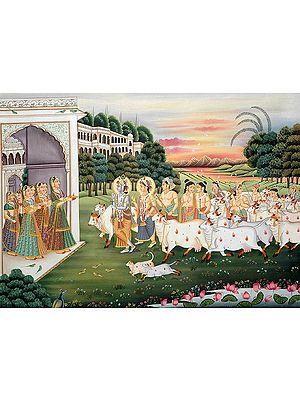 Gopis Welcome Krishna, Balarama and their Companions in the Evening