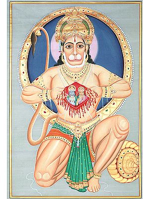 Hanuman Tears Open His Chest to Reveal and Image of Sita and Rama in His Heart