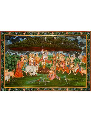 Krishna Lifts Mount Goverdhan