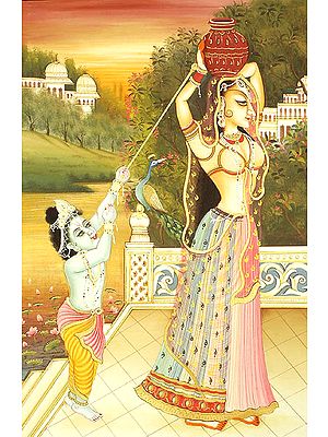 Krishna Teases a Gopi (Kishangarh Style)