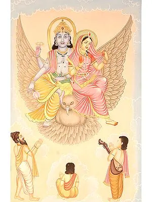 Saints and Narada Paying Obeisance to Lakshmi Vishnu on Garuda