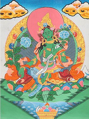 Goddess Green Tara Tibetan Thangka Painting Without Brocade
