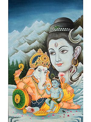 Baby Krishna with Ganesha and Shiva