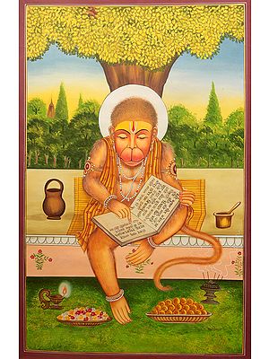 Lord Hanuman Offering Prayer Reciting the Ramayana