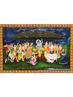 Shri Krishna Lifting the Mountain Govardhana