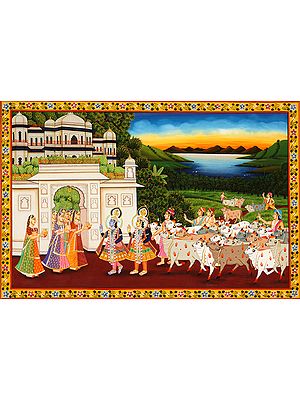 Gopis Welcome Krishna, Balarama and their Mates in the Evening