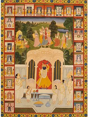 Pichwai of Shrinath Ji With His Different Sewas