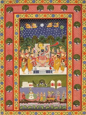 Pichwai of Shrinath Ji With Peacock Border