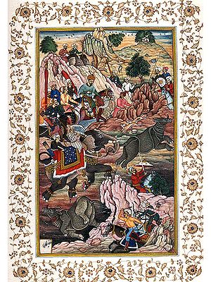 Babur Hunting Rhinoceros Near Bigram (Peshawar)