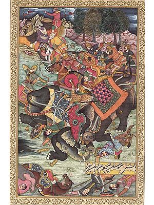 War Elephants Collide in Battle (Illustration to the Akbarnama)