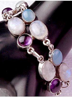 Amethyst Moonstone and Chalcedony Bracelet