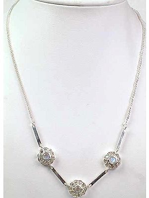 Necklace of Three Rainbow Moonstone Flowers