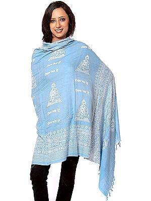Sky-Blue Buddham Sharanam Gachhami Prayer Shawl