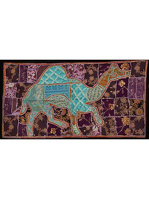 Hand-Crafted Embroidered Patchwork Camel Wall Hanging from Gujarat with Sequins