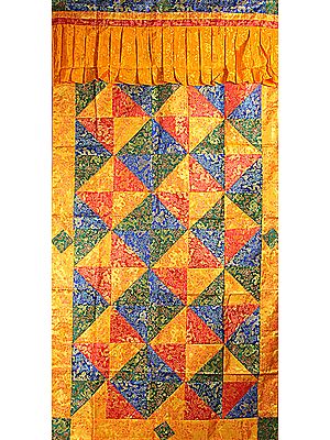 Multi-Colored Woven  Auspicious Tibetan Symbols with Fine Patchwork - Tibetan Altar Curtain