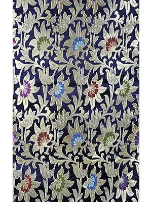 Astral Aura-Blue Brocade Fabric from Banaras with Golden Zari Weave