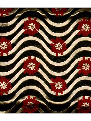Black Leheria Fabric with Woven Flowers