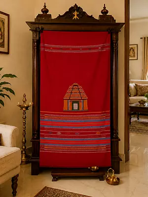 Red Handloom Konark Temple Curtain from Dhalapathar