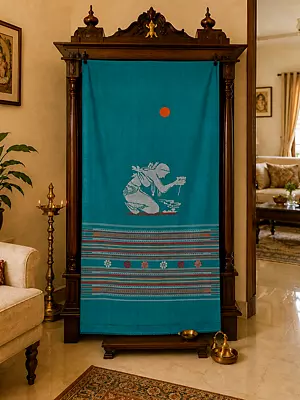 Woven Temple Curtain with Surya Arghya Motif