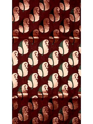 Coffee Banarasi Katan Georgette Fabric with Woven Paisleys in Copper Thread