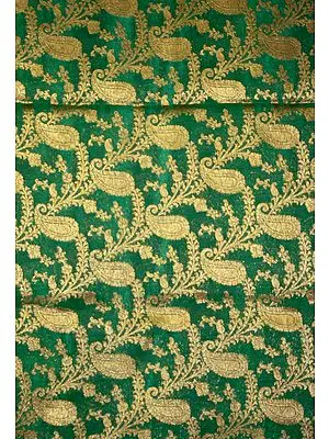 Green Fabric from Banaras with All-Over Woven Paisleys