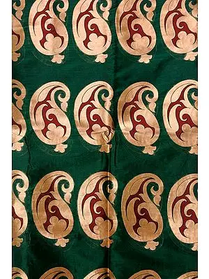 Greener-Pastures Banarasi Katan Georgette Fabric with Woven Large Paisleys in Golden Thread