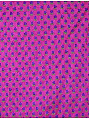 Hot-Pink Banarasi Katan Fabric with All-Over Woven Flowers