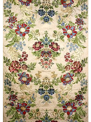 Ivory Banarasi Brocade with Densely Woven Flowers in Multi-Color Thread