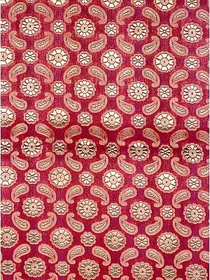 Purple Katan Silk Fabric from Banaras with Woven Paisleys in Golden Thread