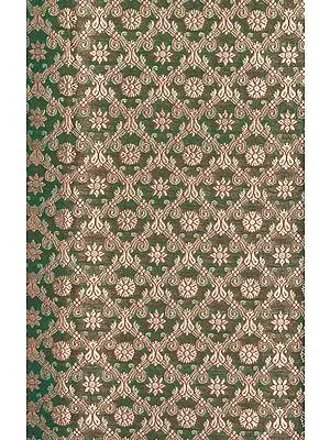 Islamic Green Katan Fabric from Banaras with All-Over Golden Thread Weave