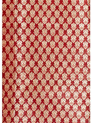 Red Katan Silk Fabric from Banaras with Woven Paisleys All Over