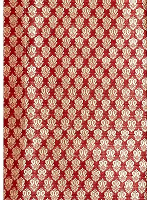 Red Katan Silk Fabric from Banaras with Woven Paisleys All Over