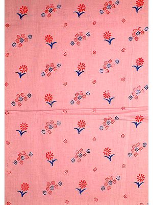Pink Block-Printed Floral Khadi Fabric