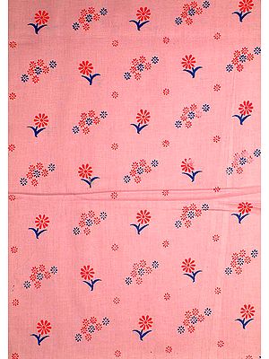 Pink Block-Printed Floral Khadi Fabric