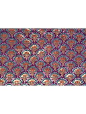 Purple Dodama Fabric from Banaras with Woven Flowers in Teal and Gold