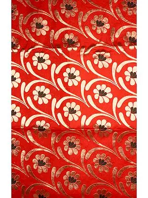 Red Banarasi Katan Georgette Fabric with Woven Flowers in Golden Thread