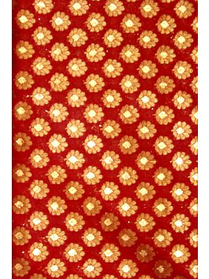Red Fabric from Banaras with All-Over Flowers Woven All-Over