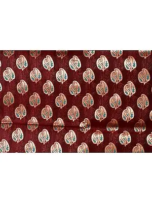 Russet-Brown Banarasi Katan Georgette Fabric with Woven Stylized Paisleys