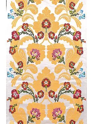Ivory and Golden Tibetan Handloom Floral Brocade