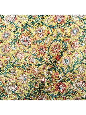 Multi-Color Floral Printed Silk Fabric on an Olive Base