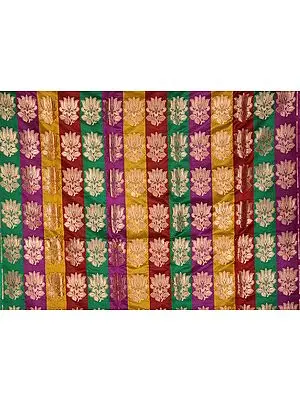 Multi-Color Fabric from Banaras with Woven Lotuses