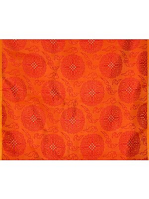 Scarlet Brocade Fabric with Stylized Tibetan Endless Knot and Self Weave