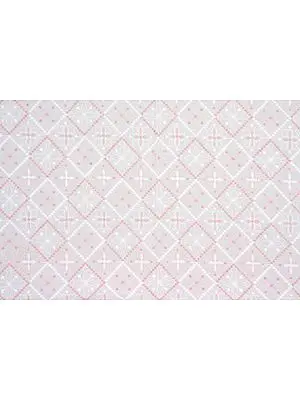 White Fabric with Fabric with Lucknowi Chikan Embroidery in Salmon Thread