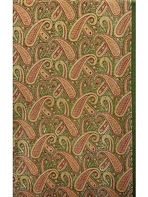 Green Fabric from Banaras with Paisleys Woven in Golden Thread