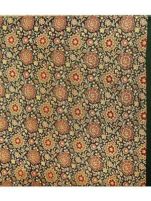 Black Banarasi Brocade Fabric with Woven Flowers