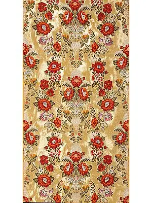 Golden Brocaded Floral Fabric Hand-woven in Banaras