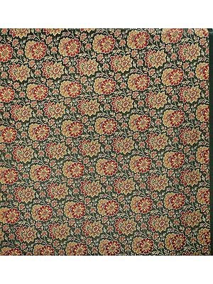 Black Banarasi Brocade Fabric with Woven Flowers