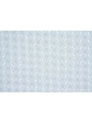 White Fabric with Lukhnavi Chikan Embroidered Paisleys