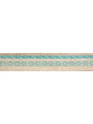Aqua and Beige Banarasi Fabric Border with Golden Thread Weave