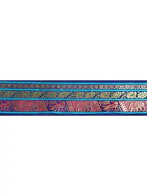 Blue Banarasi Fabric Border with Woven Wildlife